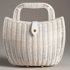 Anthropologie Bali Woven Wicker Basket Bag White Handbag
